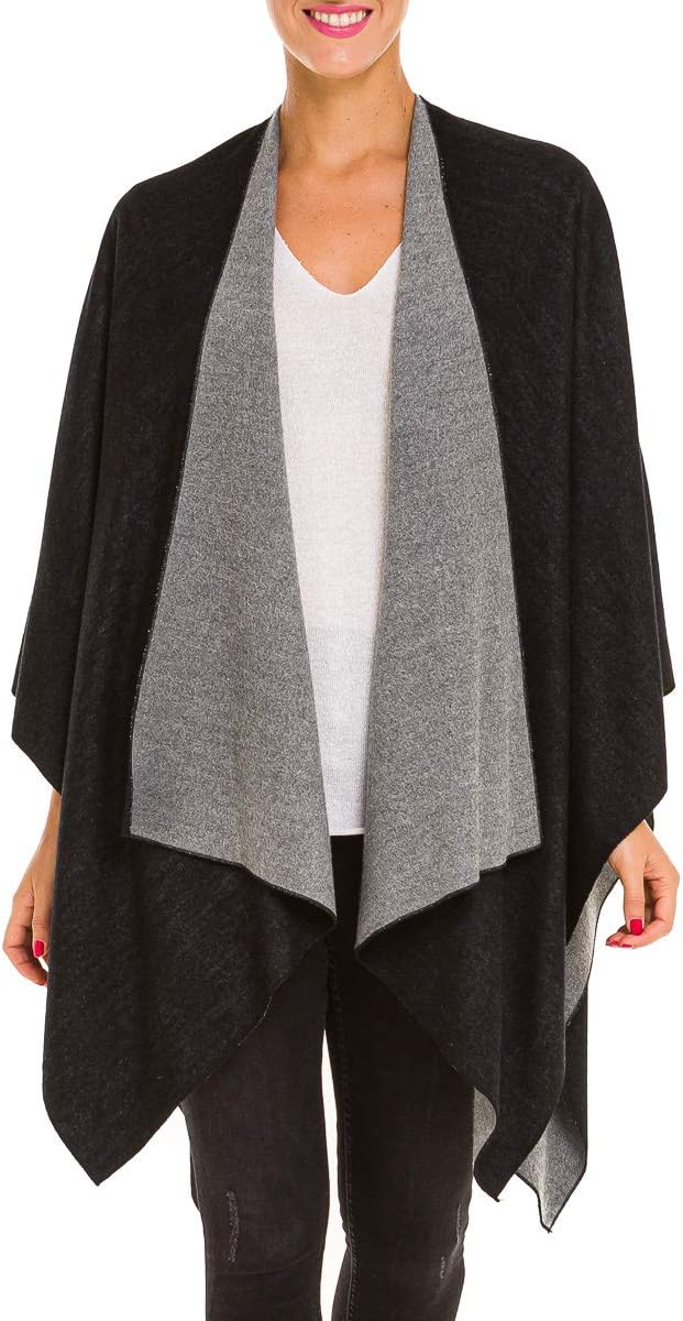 Women's Shawl Wrap Poncho Ruana Cape Cardigan Sweater Open Front for Fall Winter - Image 2