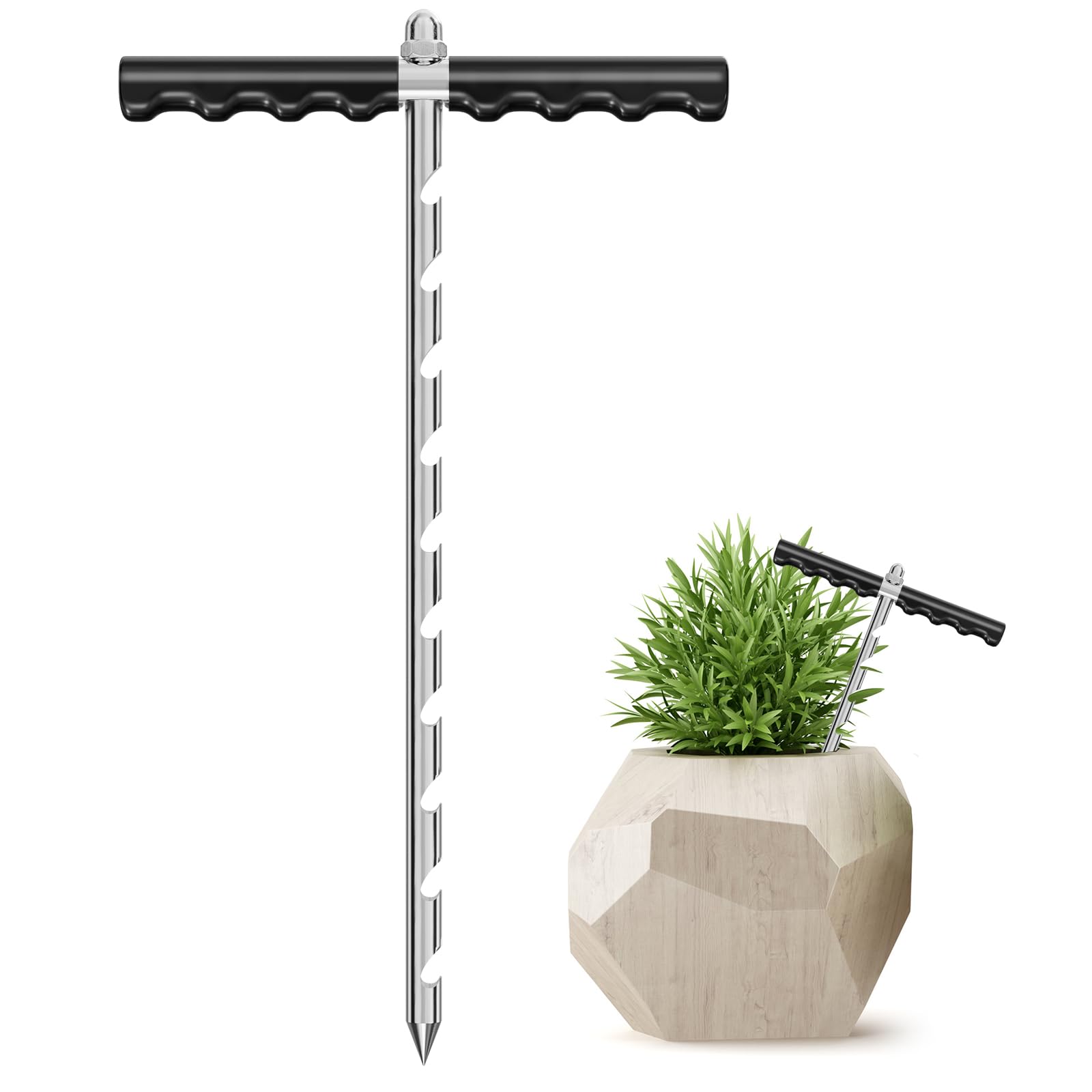 16" Monitor Soil Probe,Soil Sampler and Plant Moisture Meter,T-Handle Soil Sampler Probe Rod No Batteries Required, Root Aerator and Plant Water Monitor