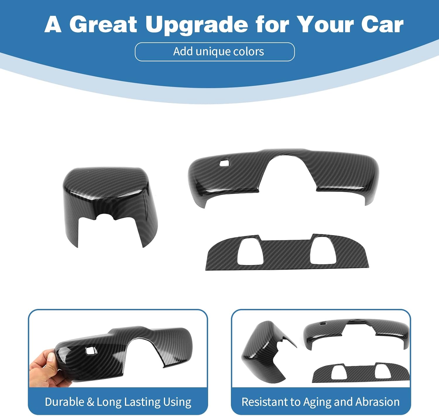 for Durango Interior Rearview Mirror Panel Trim Cover for Dodge Durango 2014-Present Black Carbon Fiber Interior Accessories 3pcs