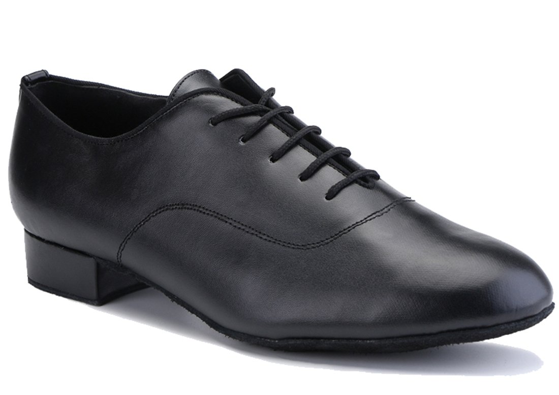 TDA Mens A4002 Round Toe Black Leather Modern Salsa Tango Ballroom Latin Wedding Party Dance Shoes 10.5 M US