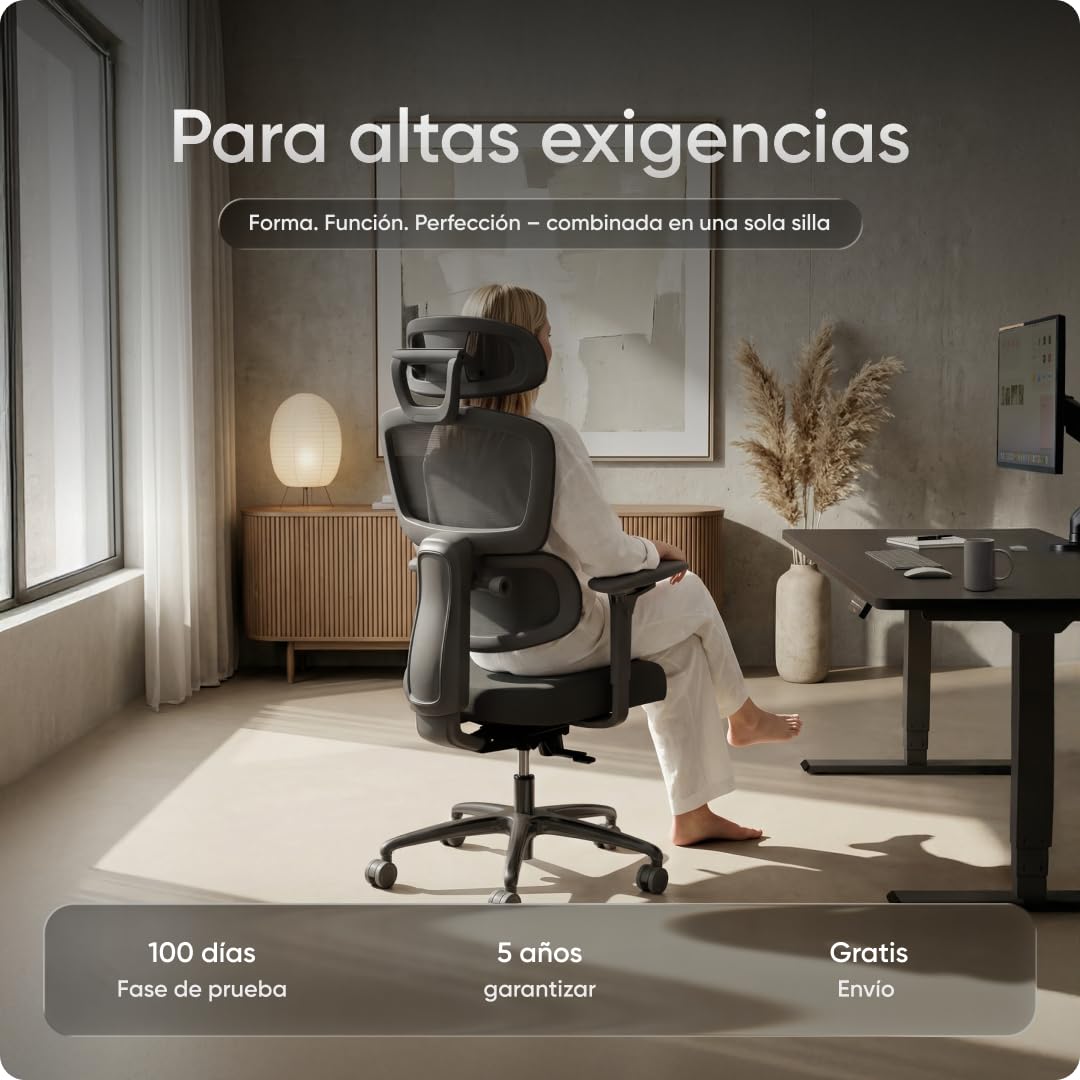 Move Pro Silla de Oficina Ergonómica – Soporte Lumbar Ajustable, Respaldo Reclinable en 3 Posiciones, Asiento Ajustable en Altura, Tejido Transpirable, Silla de Escritorio Ergonómica hasta 150 kg