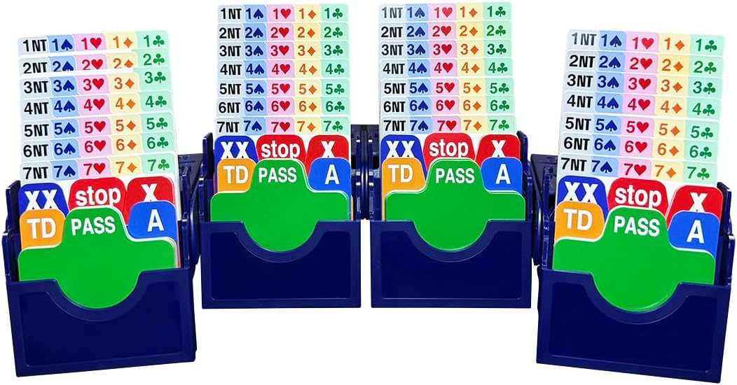 Set of 4 Blue Color Choice Bridge Playing Cards with Bridge Bidding Box and Bridge Playing Cards Together Play in Tournment