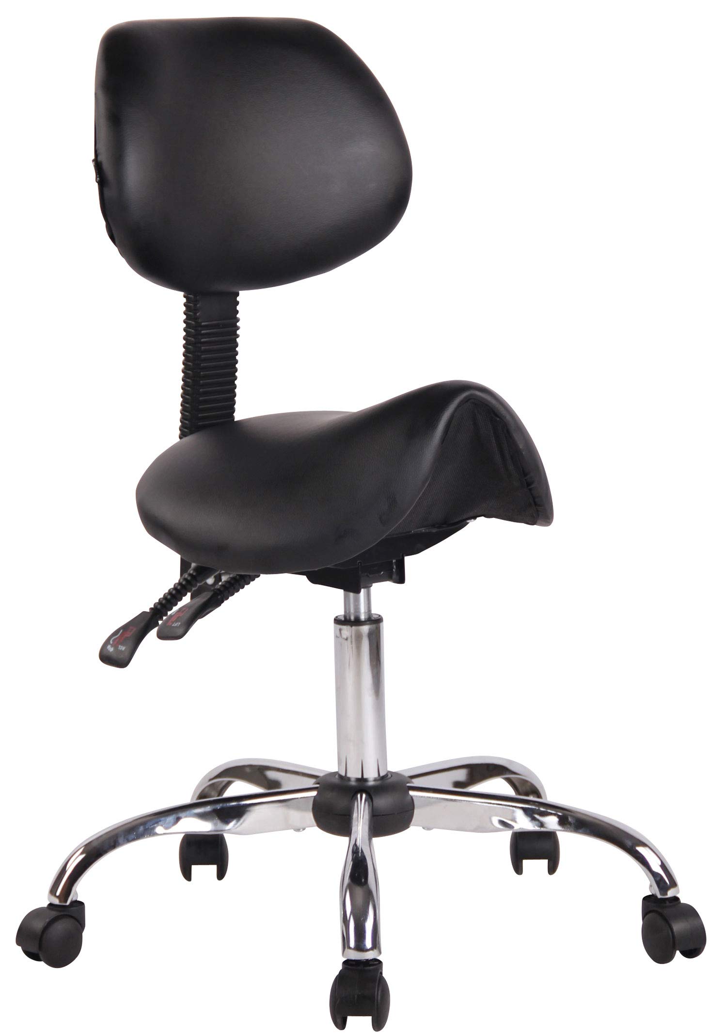 Tabouret De Travail Stuttgart à Roulettes Similicuir - Chaise Selle Cheval Ajustable Pivotante Noir