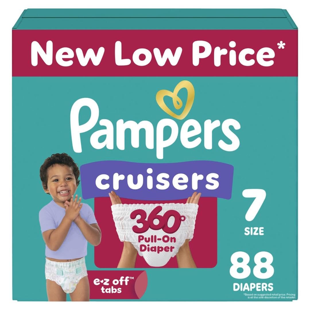 Pampers Diapers - Cruisers 360 - Size 7, 88 Count, Babyproof up to 100% Leakproof Pull-On Diaper