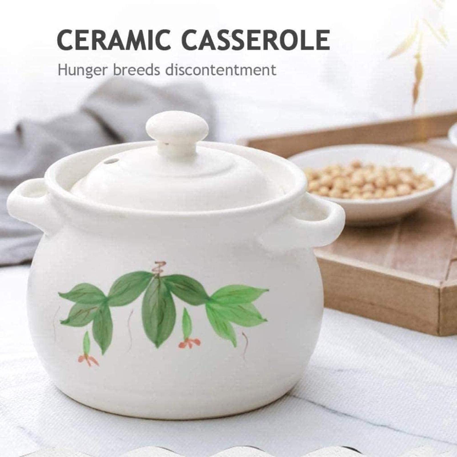 Cazuela de Barro/cazuela de Barro/sartén de Barro: cocción Resistente a Altas temperaturas, no Pierde Color, no envejece, Duradera y práctica, Capacidad de 1000 ml,White-Capacity 1000ml