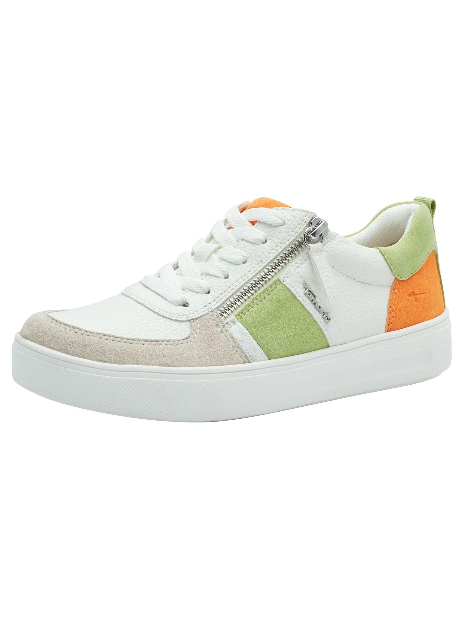 Tamaris Comfort Women’s Flat Sneakers with Zip Casual, Green Comb, 3,5 UK