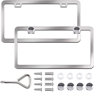 Chrome License Plate Frames, Silver License Plate Frame Universal Car License Plate Covers, Rust-Proof, Weather-Proof Silver Stainless Steel License Plate Holder, Pack of 2