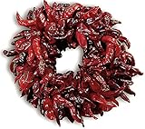 Natural Dried Red Chile Sandia Pepper Ristra Wreath - Handmade in New Mexico, USA - Santa Fe Style Home Decor