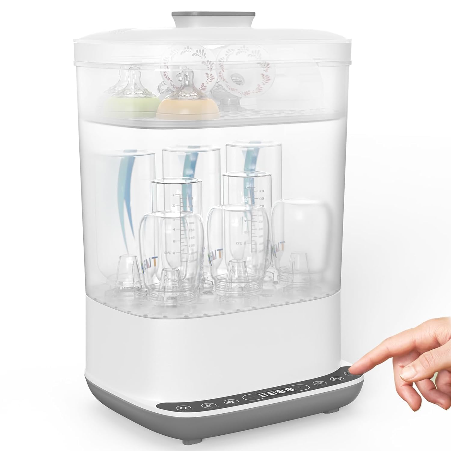 Sterilizzatore elettrico 6 in 1 per biberon a vapore, capacità 10 biberon, adatto per biberon, parti tiralatte e ciucci