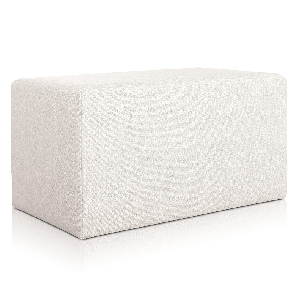 Deshome Pouf poggiapiedi 83x43x44 cm stoffa Idrorepellente: Pouf design moderno per divano soggiorno camera da letto, Puff poggiapiedi, Pouffe salotto Minerva (Bianco crema)