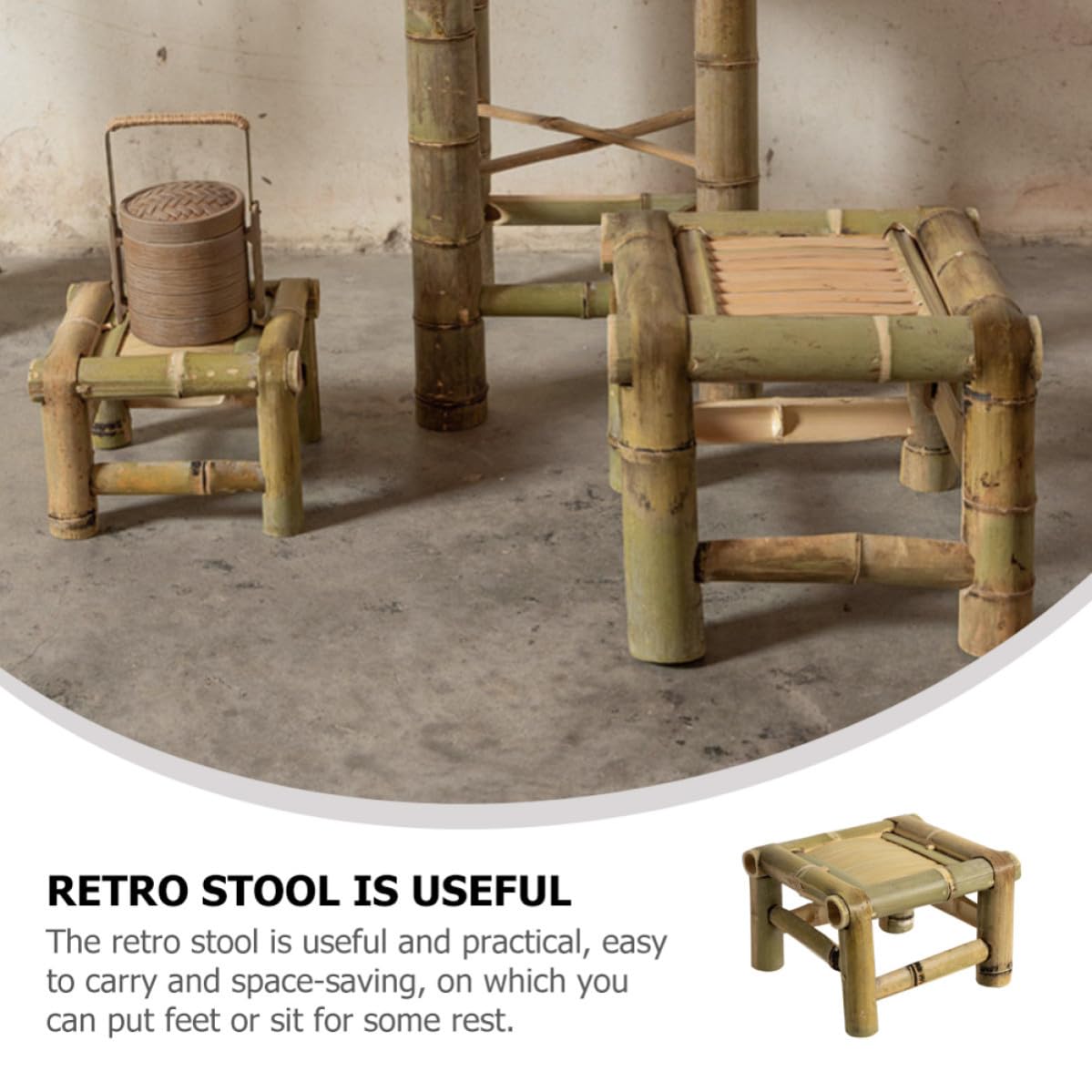 VALICLUD Taburete de Bambú Antiguo, Taburete Pequeño Retro Hogar, Estilo Vintage, Bambú, Ahorro de Espacio, Uso Prolongado, para Balcón y Lavandería