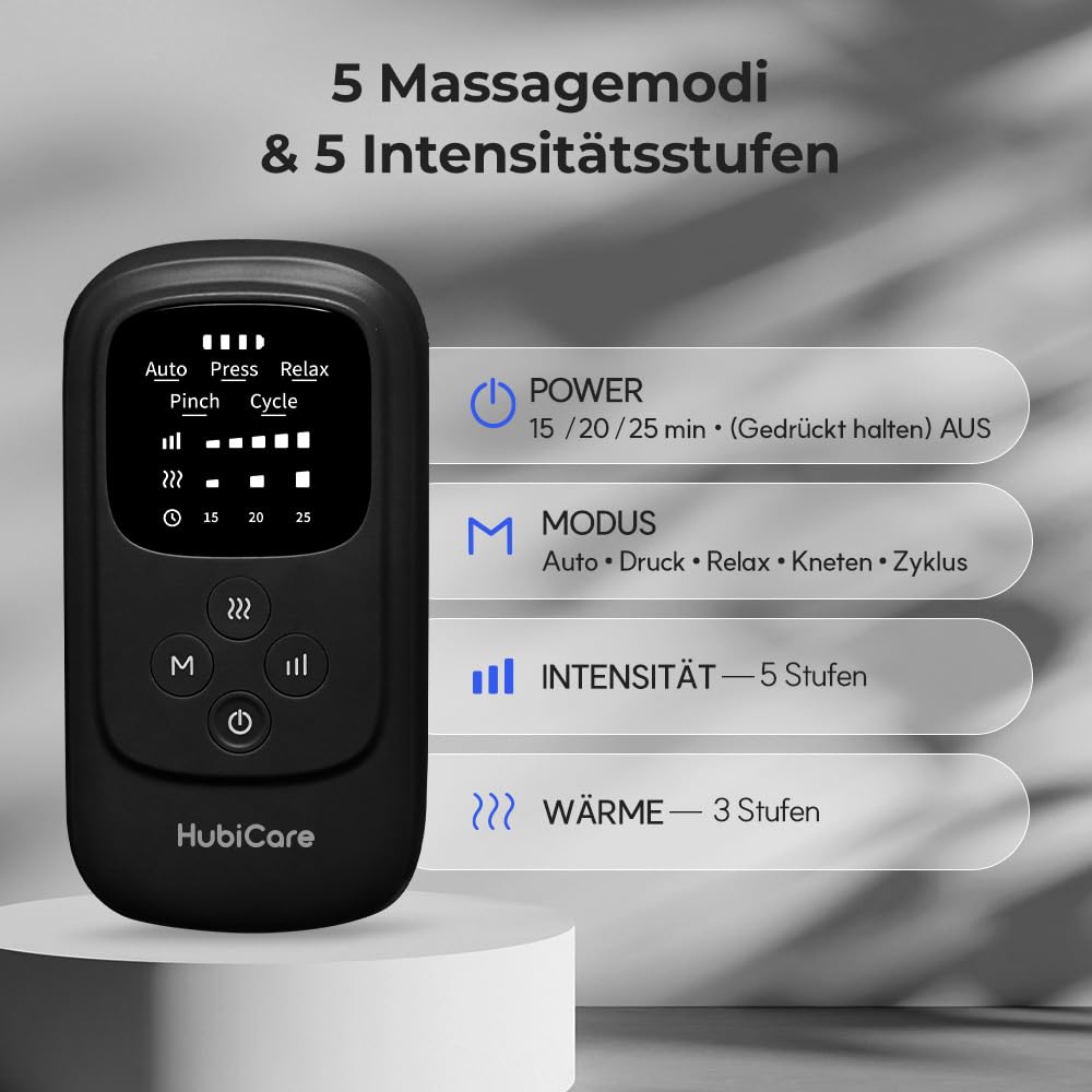 HuBDIC HubiCare Kabelloses Beinmassagegerät mit Wärme- und Luftkompression für Durchblutung und Schmerzlinderung, 5 Modi mit 5 Intensitäten, reduziert Schwellungen, Muskelentspannungsgerät (Schwarz)