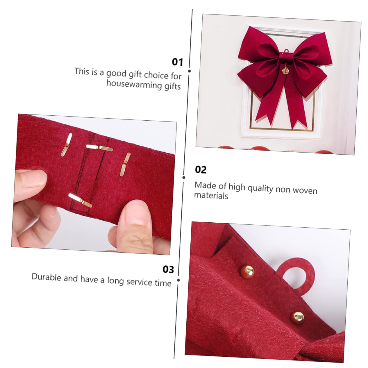 Nœud de Mariage Rouge en Tissu Non Tissé, 1 Lot Décoratif | Décoration Suspendue pour Mariage, Porte, Style Romantique Chic, Ambiance Festive