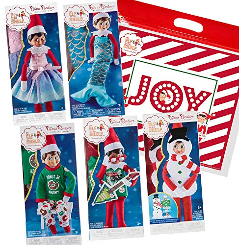 The Elf on the Shelf Claus Couture 2019 Set: Pastel Polar Princess, Merry Merry Mermaid, Silly Snowman Set, Rock-and-Roll, Donut Be Naughty PJs, and Exclusive Joy Bag