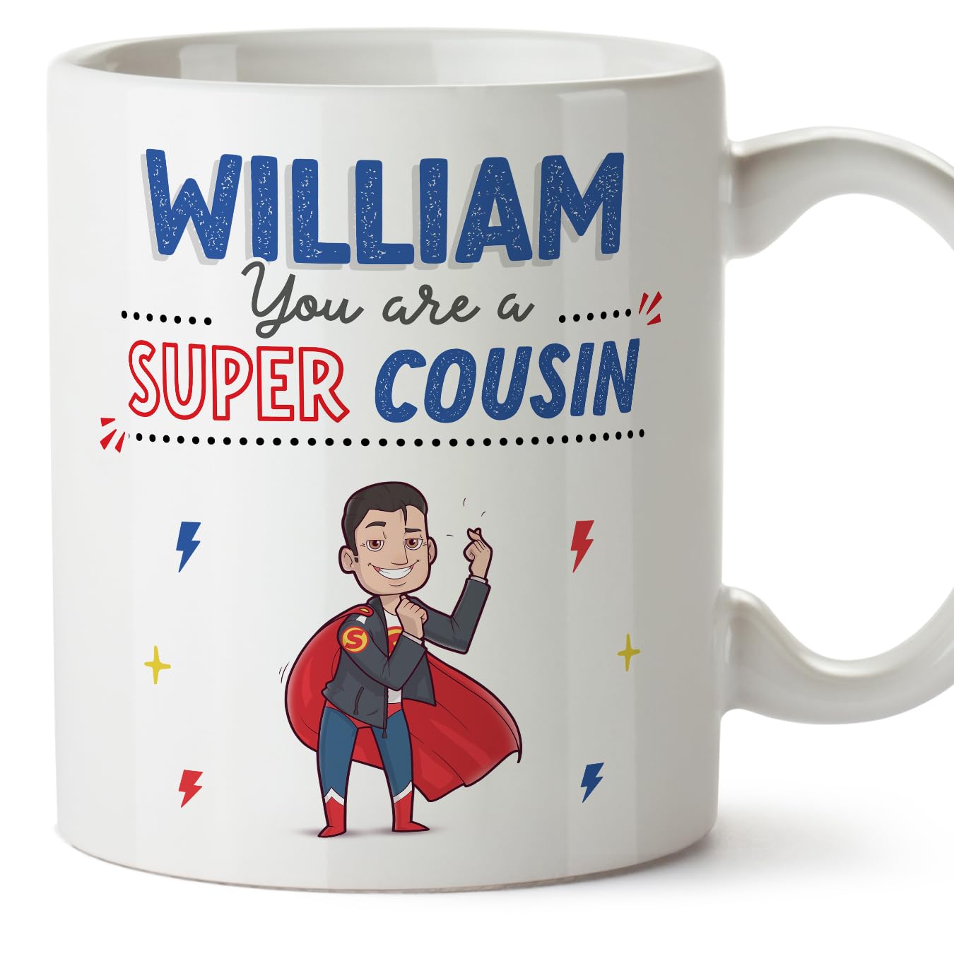 MUGFFINS Personalised Mug for Cousin - in English - You are Super! - Funny Custom Gift - Ceramic 11oz Mug