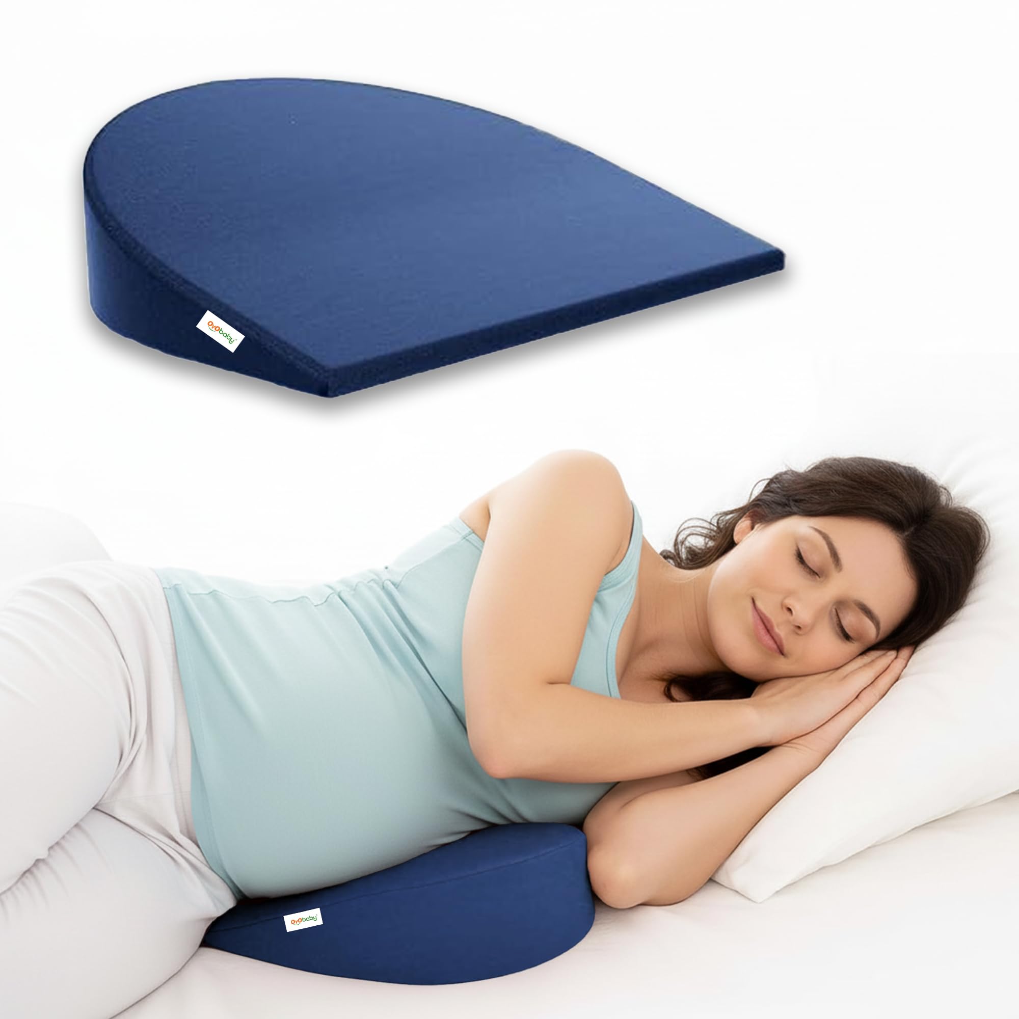 OYO BABY Memory Foam Pregnancy Support Pillow - Navy Blue | Wedge Pillow for Comfortable Sleep During Pregnancy | Provides Belly, Back & Hip Relief for Expecting Moms-image-13