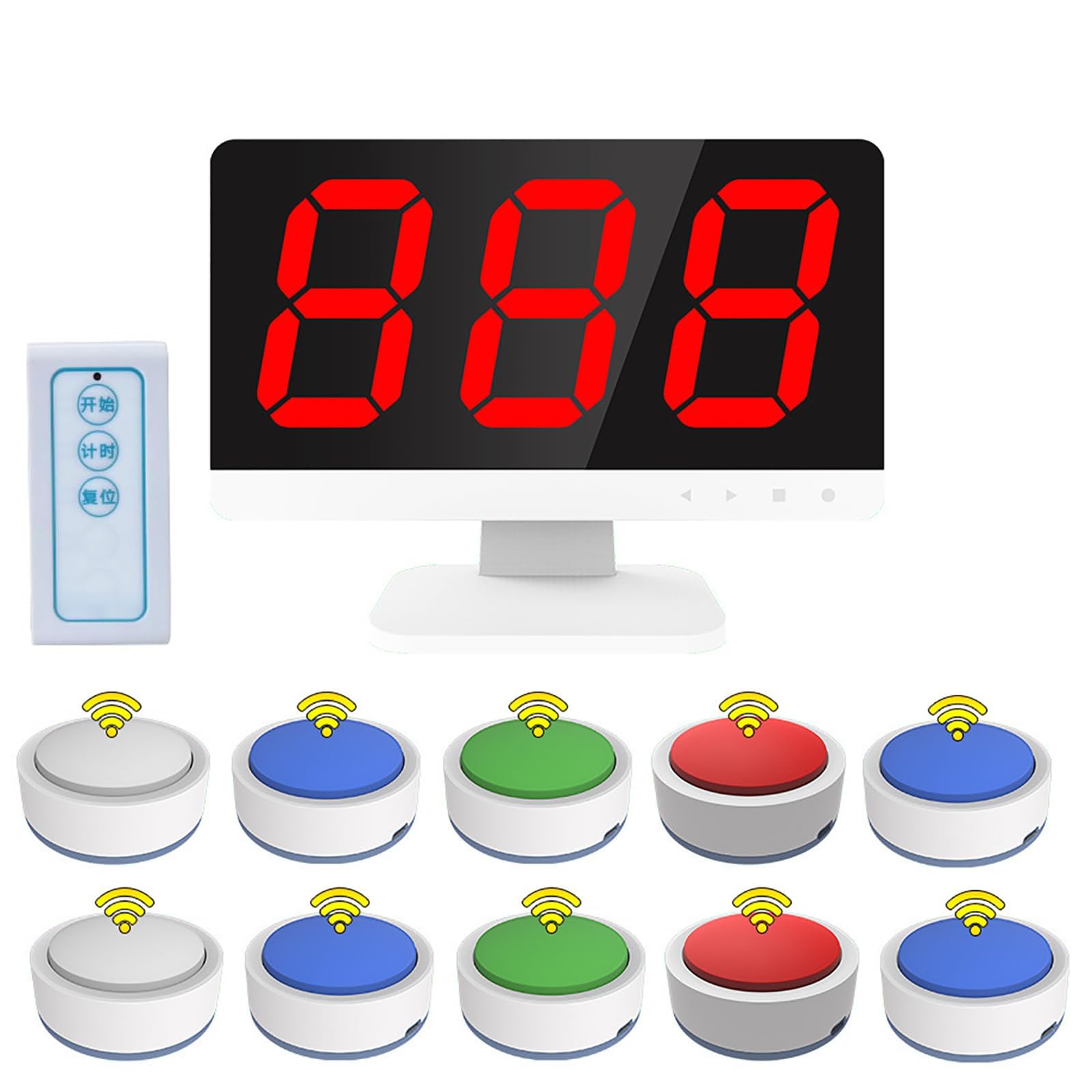 Mcbean Light/Blue/White Quiz Game System, Wireless Quiz Answer Game Buzzer With Remote Control, 1 Monitor + 10 Buzzers, For Game Shows, School Contests, And Party Quizzes