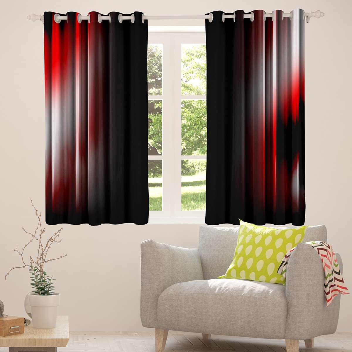 Geometric Abstract Ombre Curtains Teens Grey White Red And Black Striped Window Curtains for Bedroom Living Room Kids Boys Girls Simple Modern Window Drapes Treatments W66*L90 - Image 3