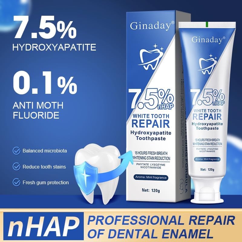 2 Pcs Hydroxyapatite Toothpaste 7.5%, Fluoride-Free Nano Hydroxyapatite Toothpaste for Oral Care & Enamel Repair,Gentle Mint,Fresh Breath. image 5