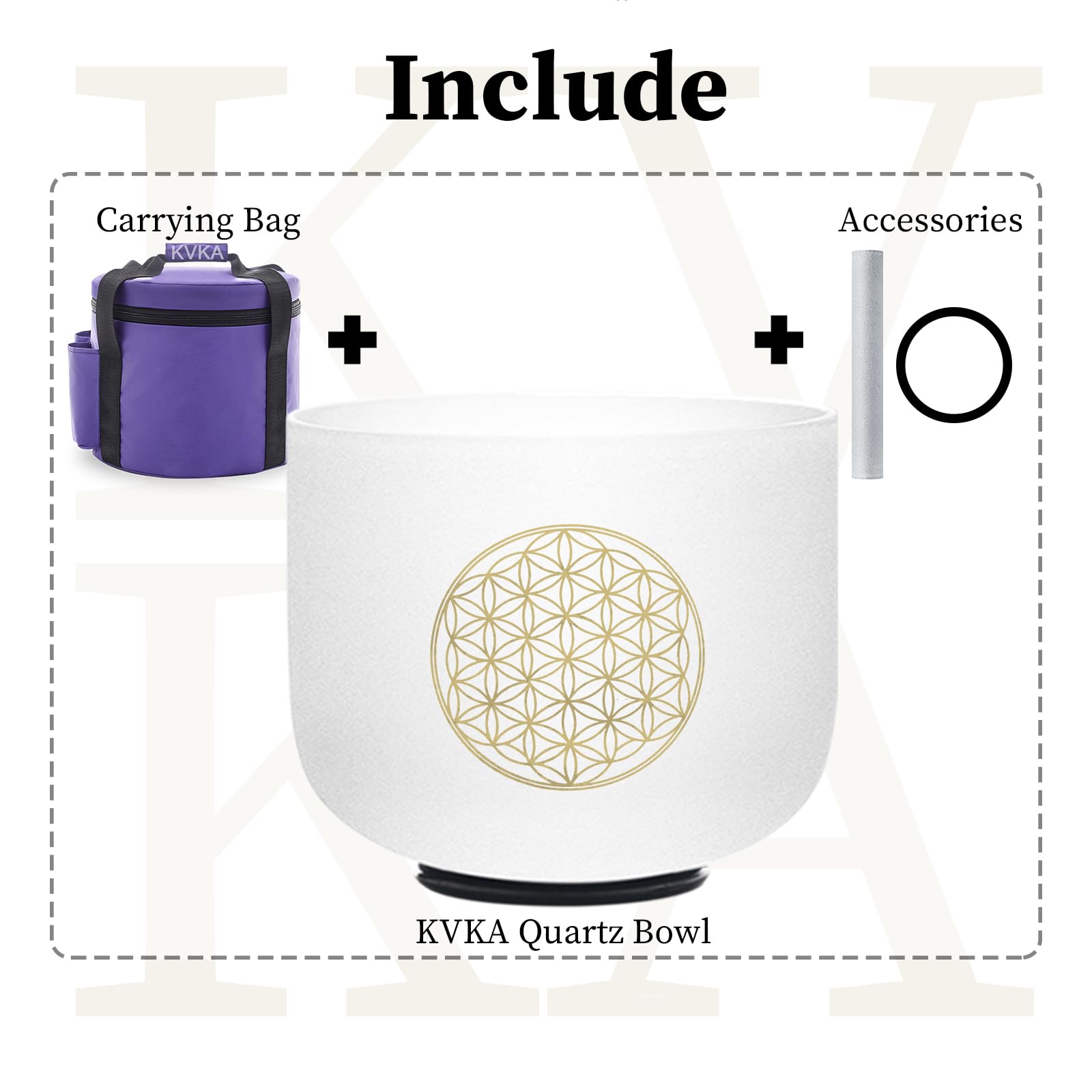KVKA Bol chantant en note de do, 20 cm, 528 Hz, blanc, motif fleur de vie, chakra fleur de vie, pour yoga, méditation, guérison, relaxation, soulagement du stress, avec sac de transport