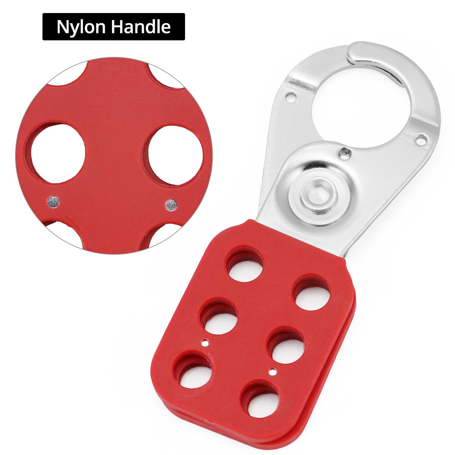QWORK Cerradura de bloqueo de etiqueta, acero inoxidable y nailon, 50 unidades, diámetro de mandíbula de 1 pulgada, dispositivo de seguridad de bloqueo de grupo