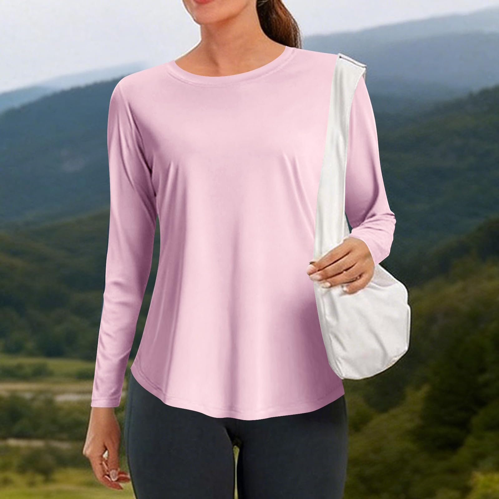 Camicia sportiva da donna a maniche lunghe da corsa Top ad asciugatura rapida traspirante protezione solare fitness palestra allenamento t-shirt leggera girocollo tinta unita escursionismo yoga