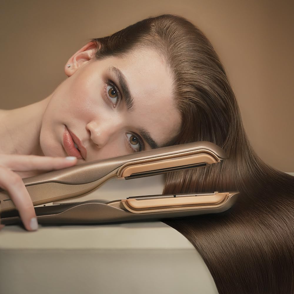 Cecotec Plancha de Pelo con Aire AirLisse 2in1 ForceDry Champagne. 1120000RPM, Flujo de Aire 19,7 Litros por Segundo, 2 Cabezales Imantados, Plasma, Motor Brushless, 4 Temperaturas y 2 Velocidades