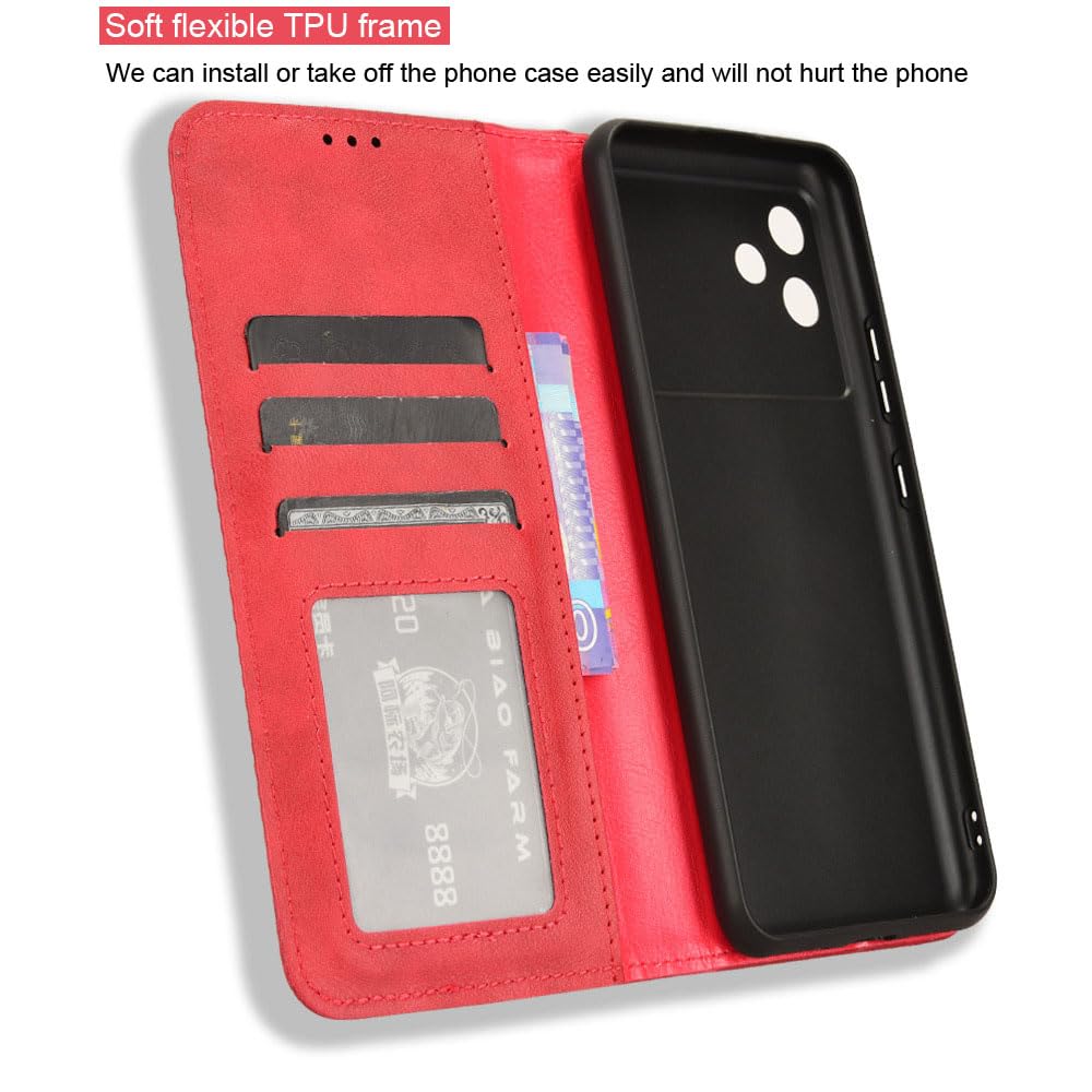 COMAKU Compatible with Cubot Note 21 Case Leather - Flip Cover Protection magnetic Phone Case wallet with Card Holder - Red - Image 3