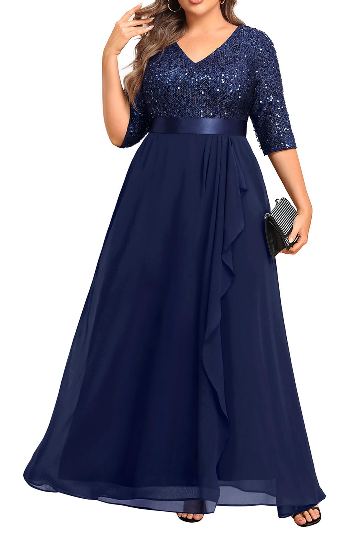 Photo 1 of Talisea Mother of the Bride Dress Plus Size Navy Blue Bridesmaid Wedding Guest Chiffon Formal Prom Long Dress for Women 2025