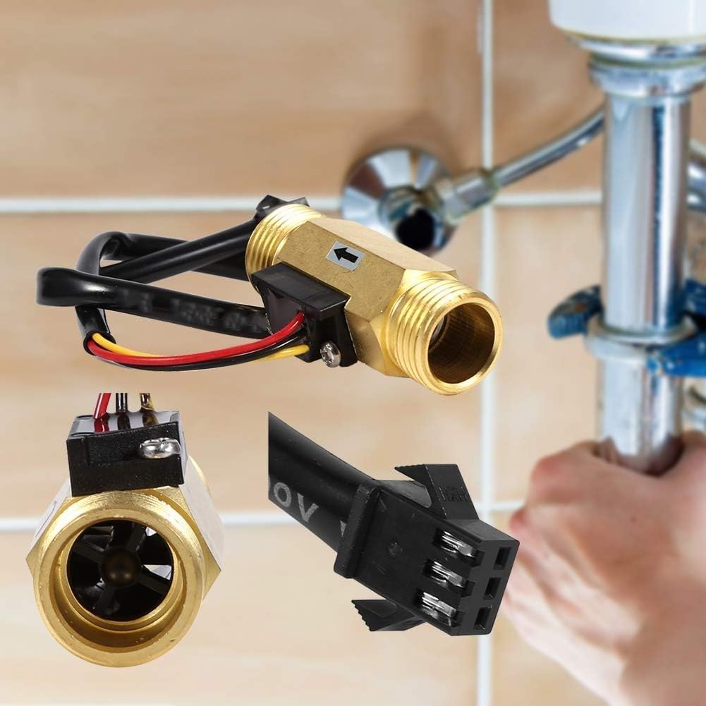G1/2" Dn15Mm Commutateur De Capteur De Débit d'eau Débitmètre Fluidmètre Interrupteur De Débit d'eau Débitmètre De Capteur De Débit d'eau À Effet De Cuivre 1-30L / Min