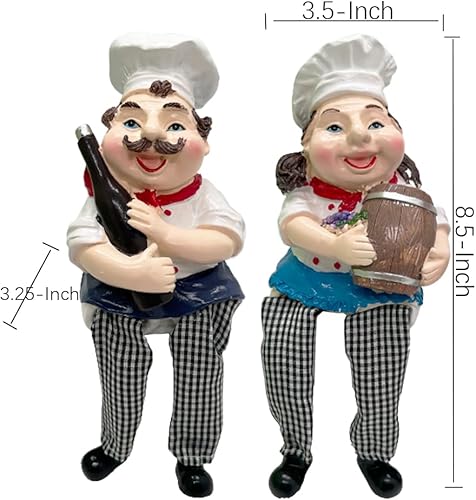 Miniatura 6 de Juego de 2 figuras de chef para decoración de cocina del hogar, barril de vino tinto y uvas de frutas con patas colgantes, estatua para estantes de
