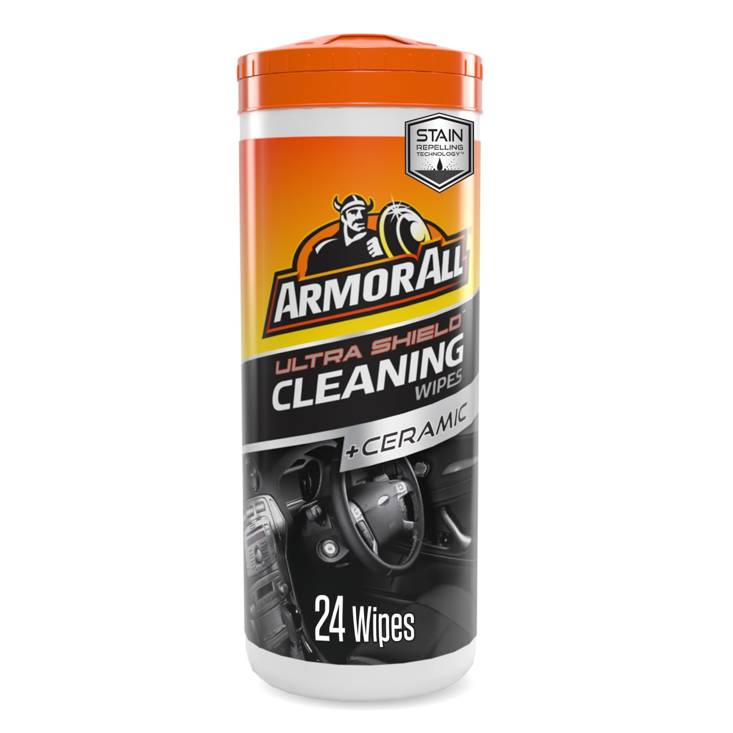 Armor All Ultra Shield + Ceramic Car Cleaning Wipes (24 Count), SiO2 Multi-Surface Interior Car Cleaner, Dirt & Stain Repellent Technology, Matte Finish with Midnight Air Scent for Dashboard & Vinyl