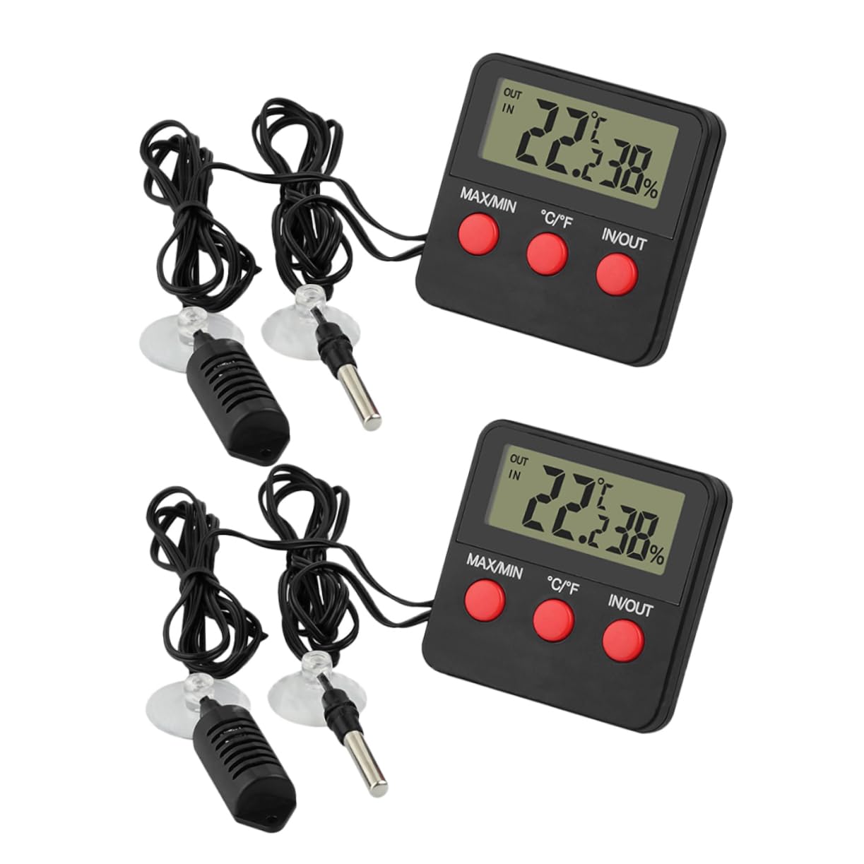 Termómetro Digital para Acuario de Reptiles Medición de Humedad, 2 Juegos | Abs Negro, Soporte Clip Trasero, Superficie Lisa y Bordes Redondeados, para Caja de Cría y Caja de Reptiles