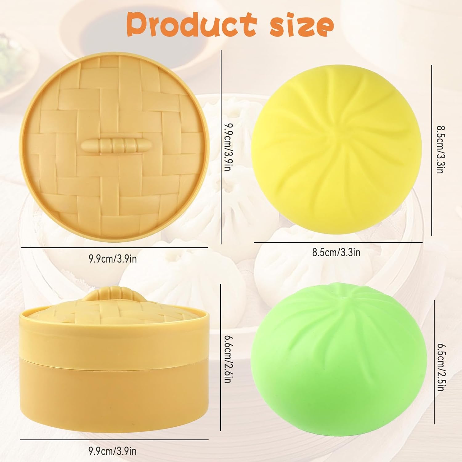 4PCS Dumplings Squishies, Colorful Dumpling Stress Balls Fidget Toys Adults, Squeeze Dough Ball Stress Relief Hand Toys, with Food Steamer Stretchy, for Classroom Prizes, Easter Basket Stuffers