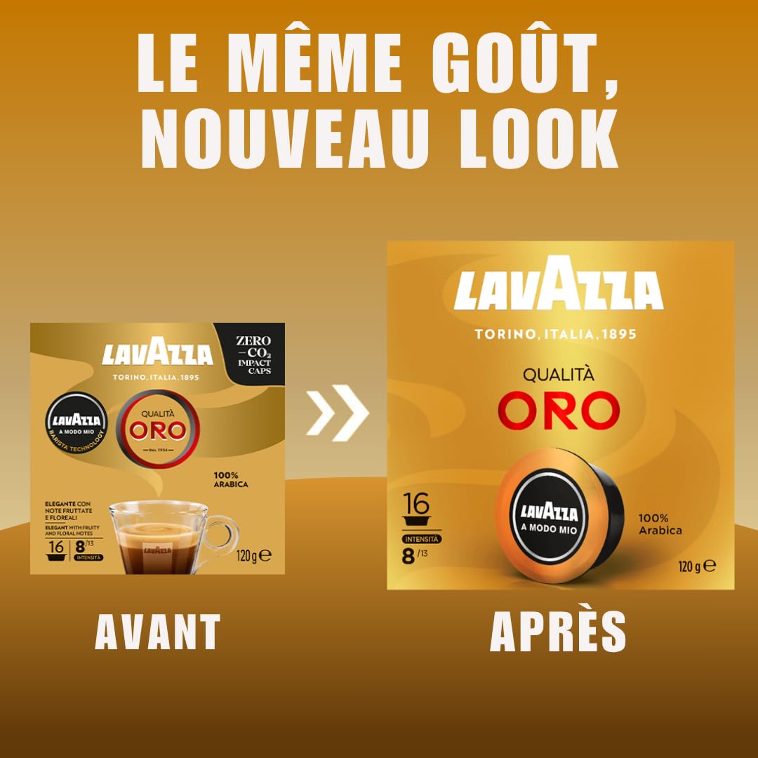 Lavazza, Espresso A Modo Mio - 128 Cápsulas de café de calidad 100 % arábica, intensidad 8, tostado medio, 8 paquetes de 16 cápsulas