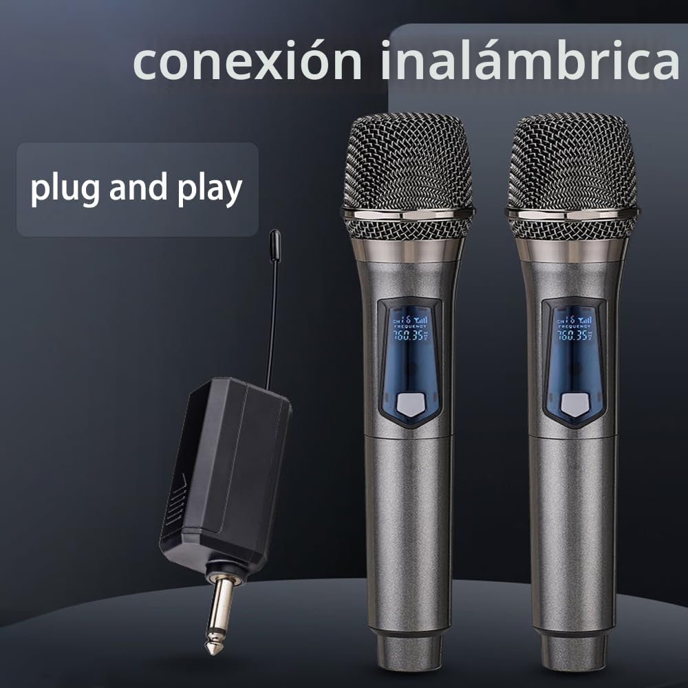 Micrófono inalámbrico, micrófono inalámbrico Dual UHF Recargable, micrófono Dual inalámbrico dinámico portátil para Canto Karaoke, Boda, DJ, Fiesta, discurso, Iglesia, Uso en Clase, PA