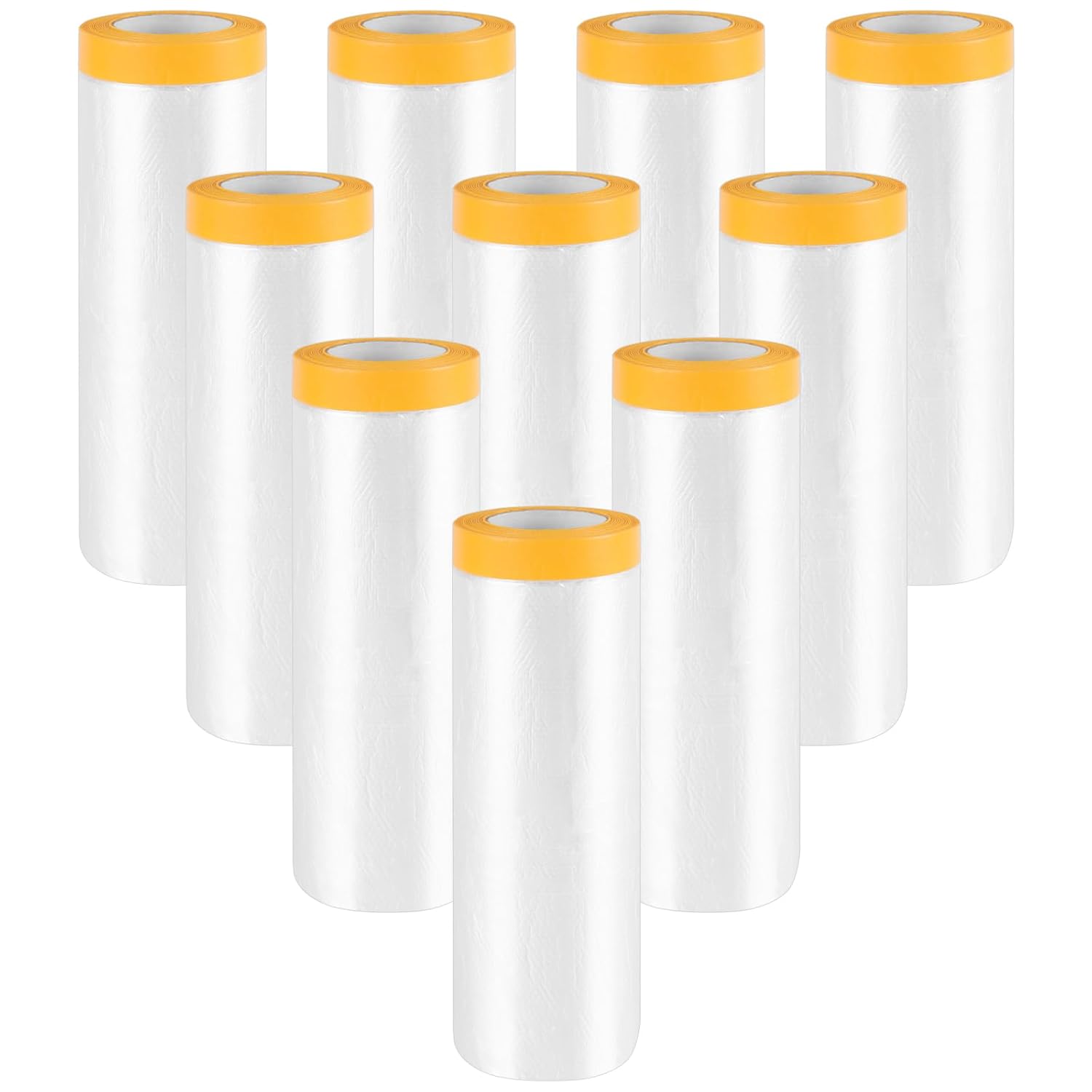 10 Rolls Painters Plastic with Tape, 59Inchx65FT Pre-Taped Masking Film Tear-Resistant Protective Masking Film Roll for Wall, Furniture Covering, Home, Auto, Painting