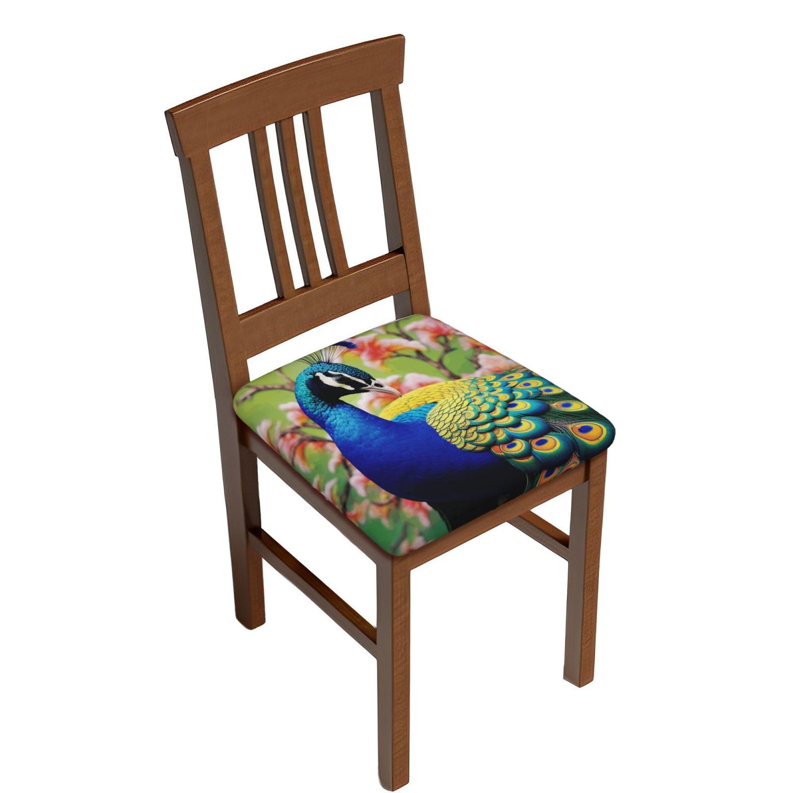 DWVTSLH Peacock Bar Stool Covers Square, Four Pieces High Elastic Soft Seat Cushion Cover Protector Washable Barstool Slipcovers Nonslip Replacement Square Bar Chair Covers
