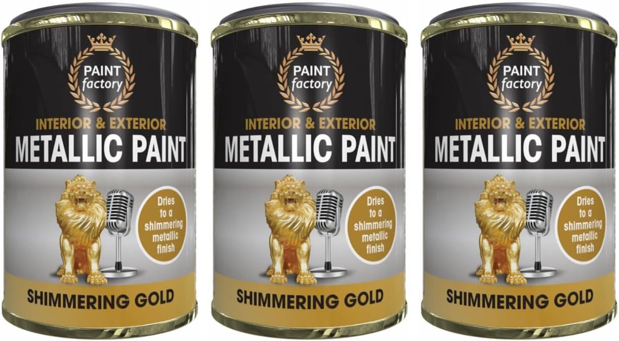 RIZZIIZ RIZZIZ Shimmering Gold Metallic Paint, High Shine Durable Finish, Quick-Drying, Non-Cracking & Long-Lasting, Easy Application, Interior & Exterior Use for Wood, Metal & Décor, 300ML (3 PCS)
