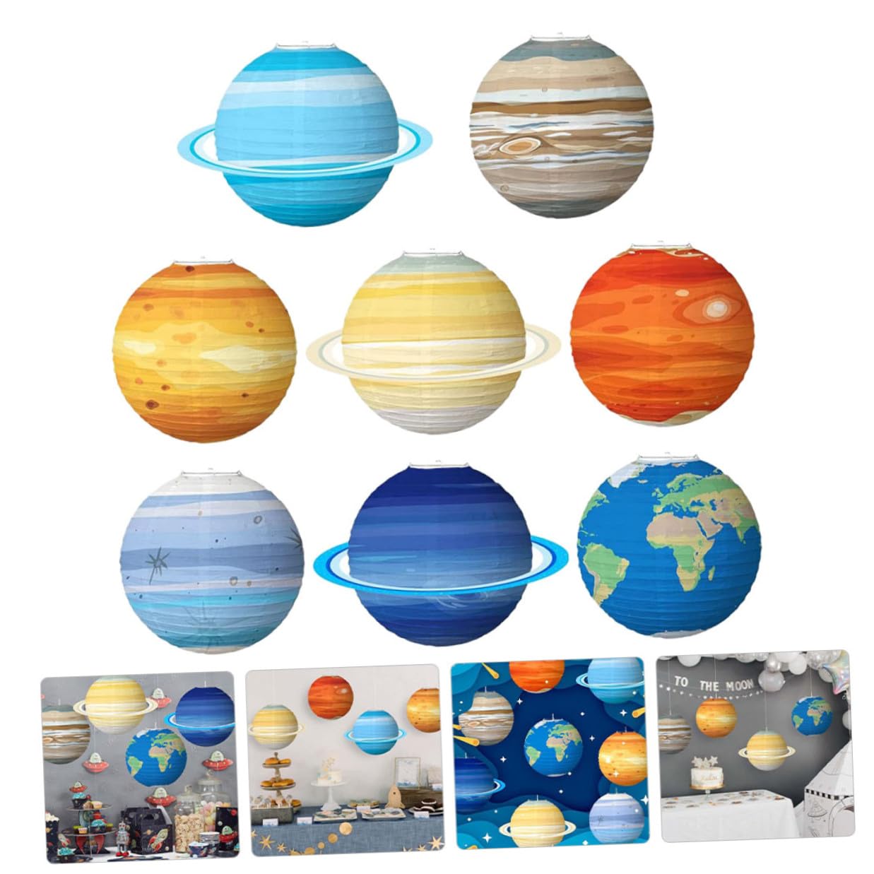NUOBESTY 8stücke Papierlaterne Hängelaterne Planetenmotiv Sternenlaterne Raumlaterne Deko für Geburtstag Party Raumdeko Astronomie Thema Raumfahrt Ornament