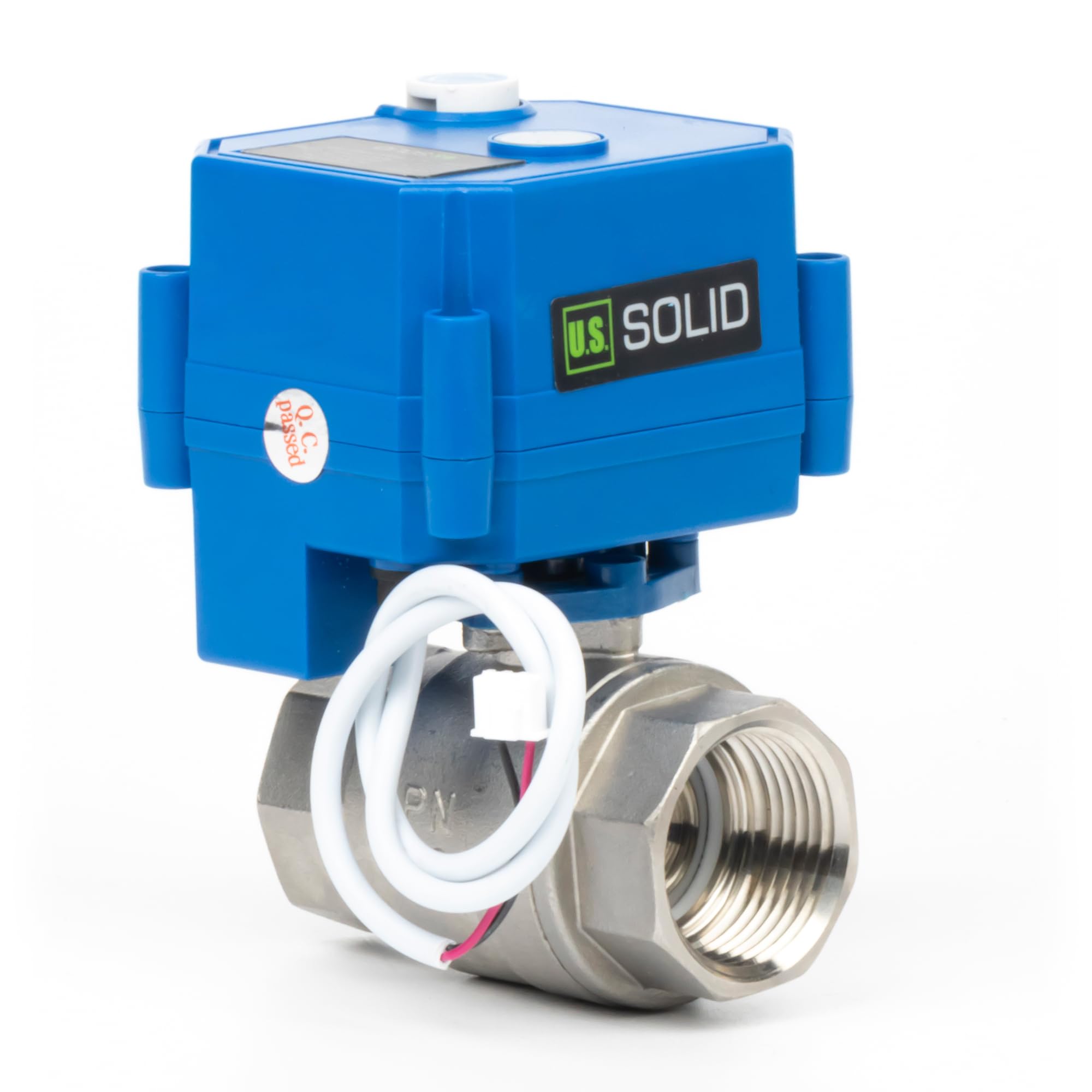 U.S. Solid Válvula de bola de motor con función manual - 1" acero inoxidable, paso completo, 85-265V AC, retorno automático de 2 hilos, normalmente cerrado