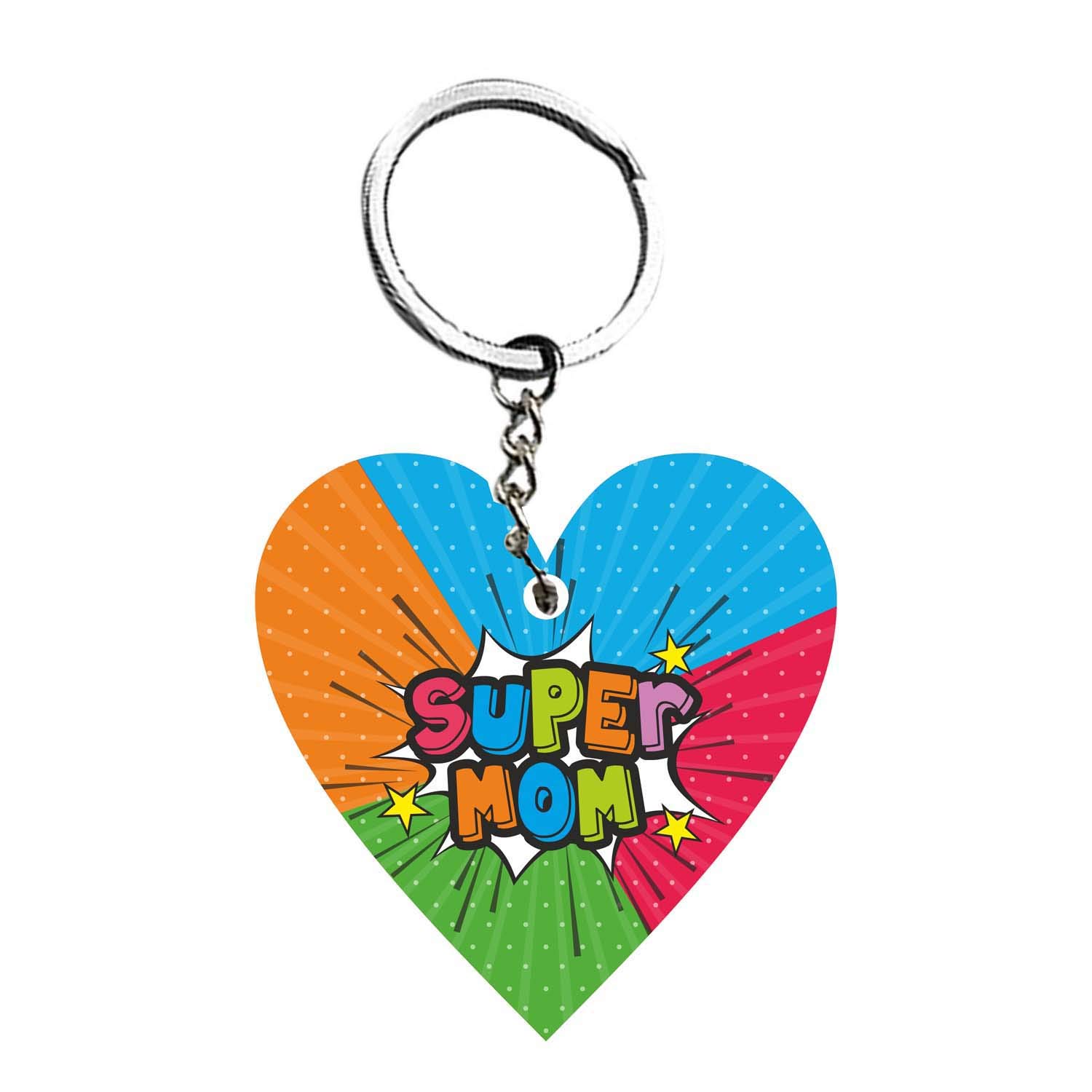 FUNKY STORE Wood, Keychain Of (2.5x2.5 Inches) As Mothers-Day Gifts, Super Mom Printed (Multicolour)