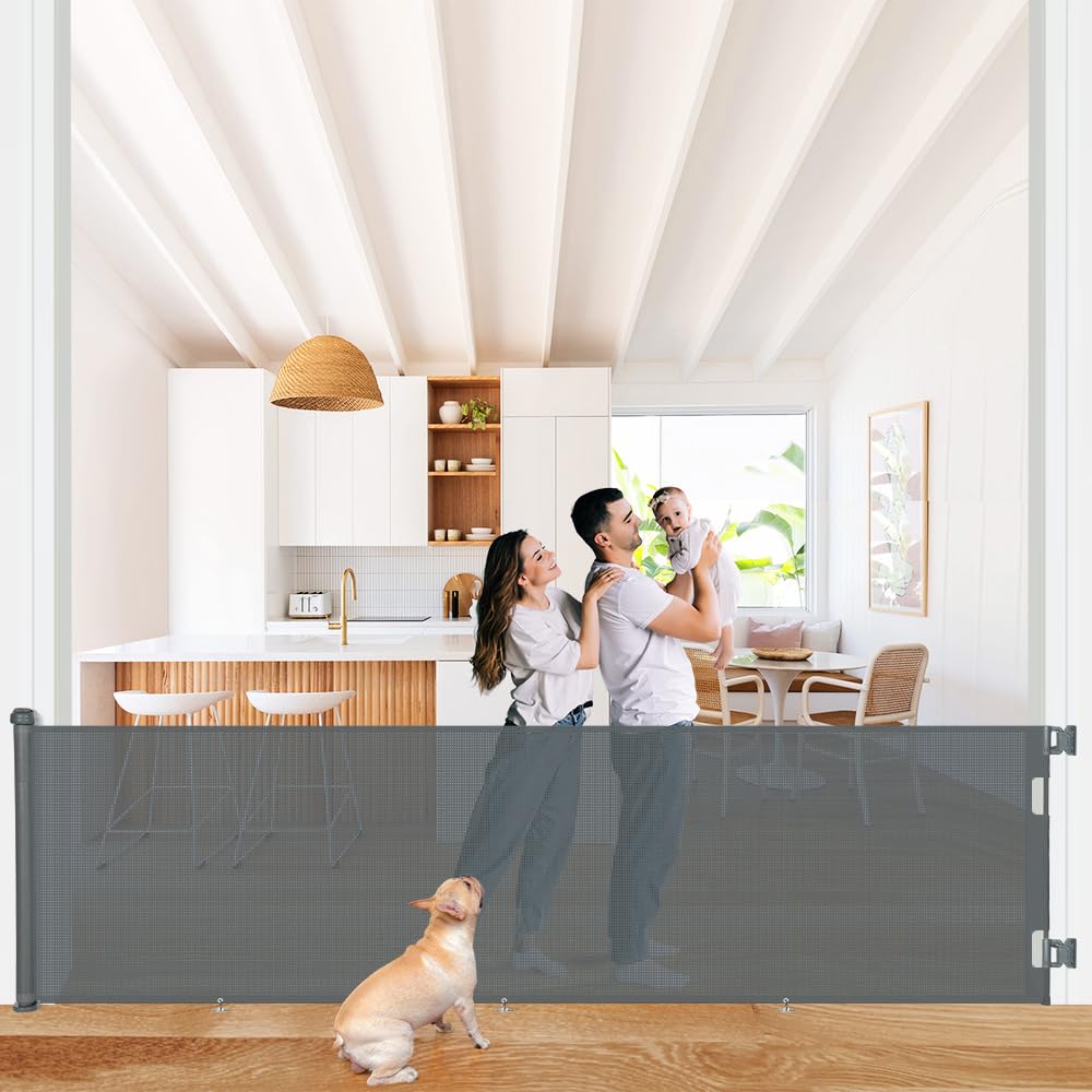 COMOMY 0-300cm Cancelletto per Bambini Estensibile, Cancello per Cani per Scale/Interno/Esterno, 86cm H, Grigio
