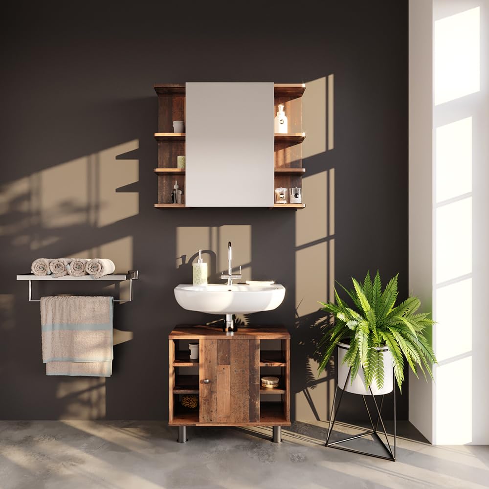 Vicco Specchio contenitore bagno Fynn, Oldstyle, 79.6 x 64 cm, con specchio e ripiani aperti per montaggio a parete