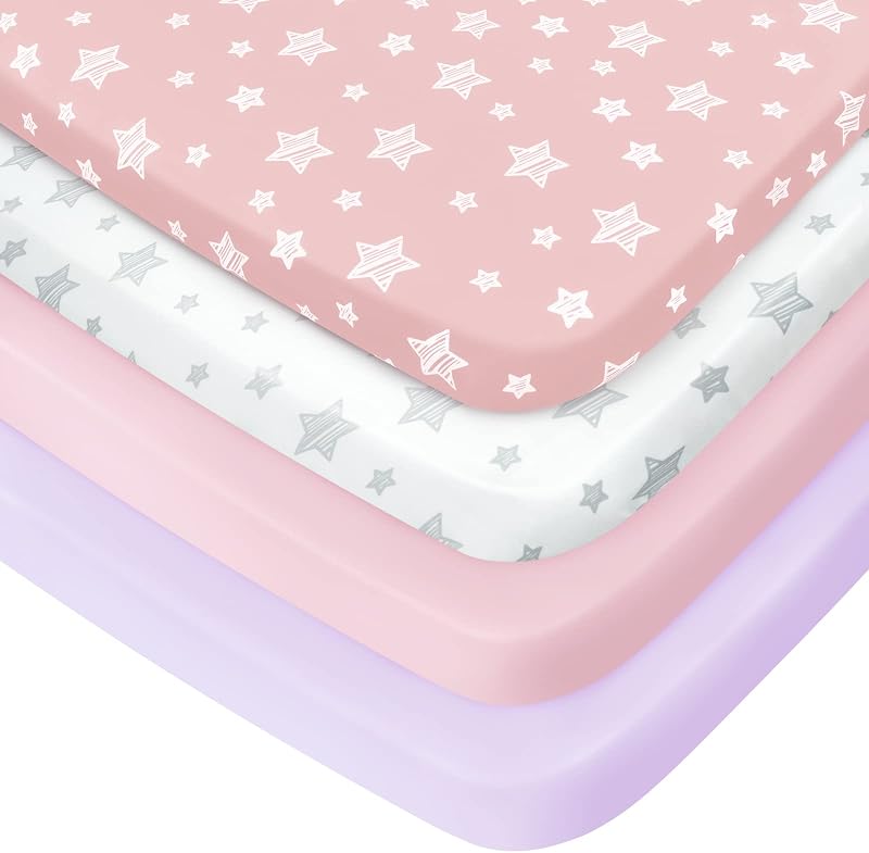 Pack and Play Sheets Girl, Mini Crib Sheets, Stretchy Playard Fitted Sheet | Compatible with Graco Pack n Play, Soft and Breathable Material, Pink