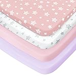Pack and Play Sheets Girl, 4 Pack Mini Crib Sheets, Stretchy Pack n Play Playard Fitted Sheet, Compatible with Graco Pack n Play, Soft and Breathable Material, Pink