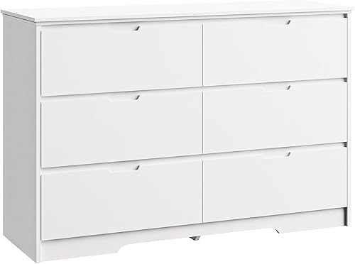 Miniatura 7 de Cómoda blanca con 6 cajones para dormitorio, cómoda doble grande de madera con asas ocultas, cómoda moderna de cajones profundos para pasillo,