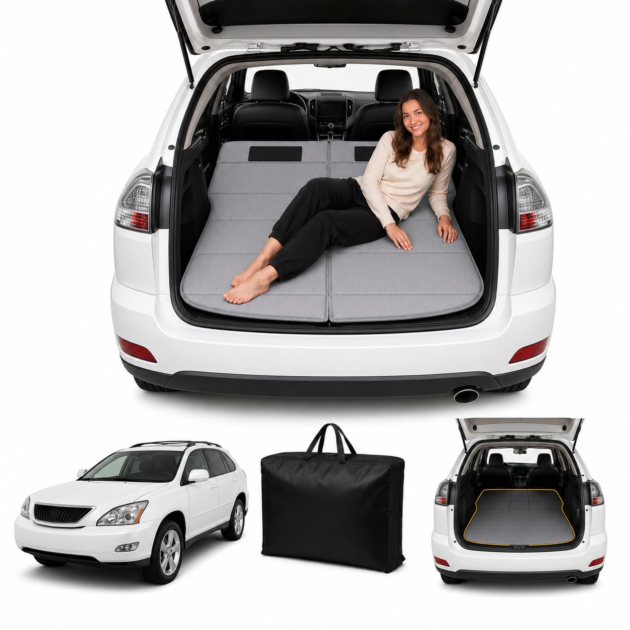 Car Mattress for RX 2004–2009, Upgraded Non-Inflatable Thickened Foam SUV Car Camping Mattress, Foldable Trunk Sleeping Pad Car Bed Mattress for Road Trips Camping Travel