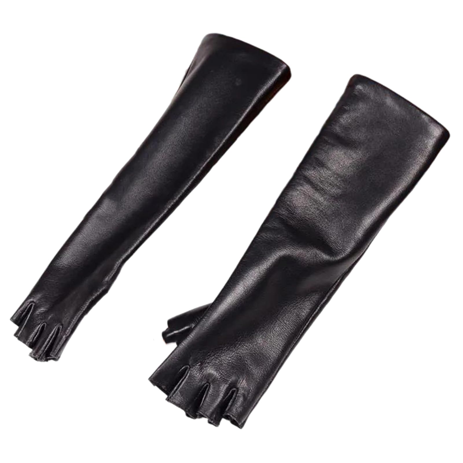 Guantes largos de piel de oveja auténtica para mujer, con medio dedo, longitud de ópera, formal, para fiesta de noche