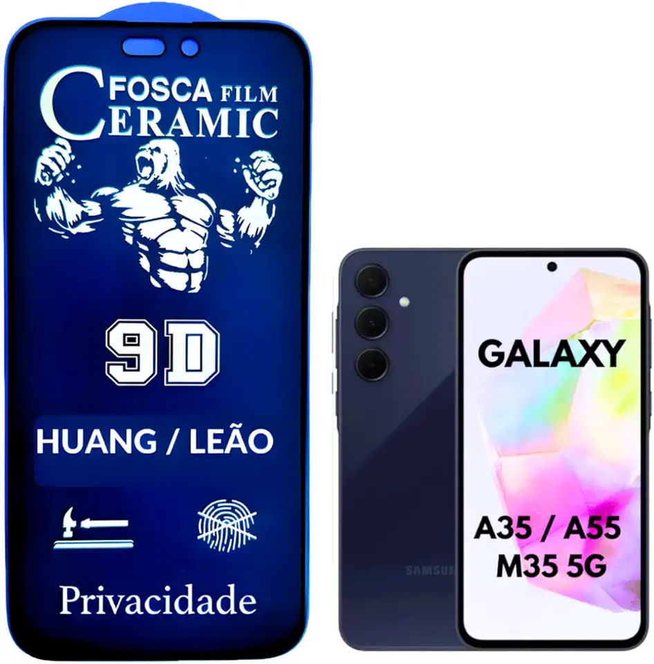 Película Cerâmica Fosca Privacidade GALAXY A35 5G / A55 5G / M35 5G,Proteção Total, Anti-Riscos, Anti Espião e Não Deixa Marca De Dedo Na Tela.